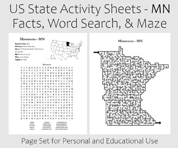 Preview of US State Activity Worksheet - Minnesota