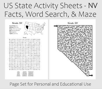 Preview of US State Activity Worksheet - Nevada