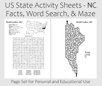 Preview of US State Activity Worksheet - North Carolina