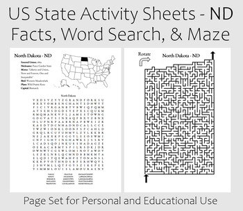 Preview of US State Activity Worksheet - North Dakota