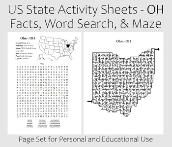 Preview of US State Activity Worksheet - Ohio