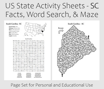 Preview of US State Activity Worksheet - South Carolina