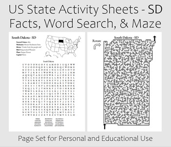 Preview of US State Activity Worksheet - South Dakota