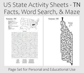 Preview of US State Activity Worksheet - Tennessee
