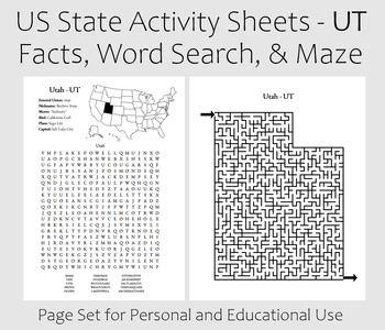Preview of US State Activity Worksheet - Utah