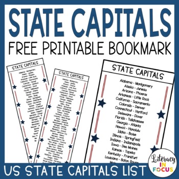 Us States And Capitals Bookmark 50 United States Free Printable