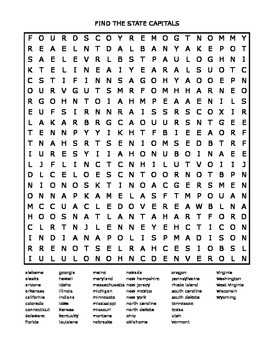 US State Capitals Word Search by School Pastimes | TpT
