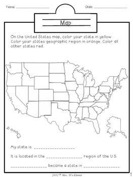 U.S. State Elementary Research Project and Notebook by Mrs Ds Corner