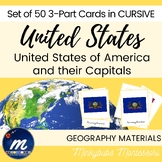 US State Flags 3-Part Cards Set 50 Cards in CURSIVE