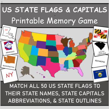 Preview of 50 US States Matching Memory Game | 12 Versions