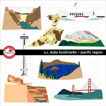 Preview of U.S. State Landmarks Pacific Region Clipart by Poppydreamz