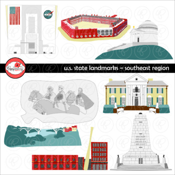 Preview of U.S. State Landmarks Southeast Region Clipart by Poppydreamz