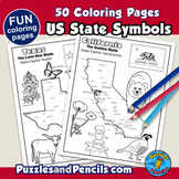 US State Symbols Coloring Pages with Maps and State Flags 