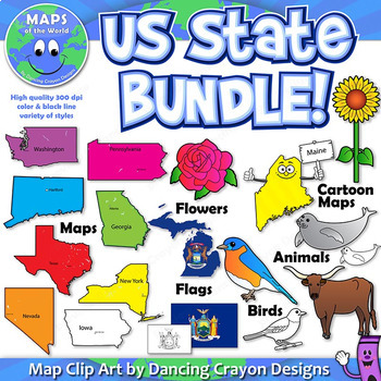 Preview of US State Symbols and State Map Clip Art BUNDLE