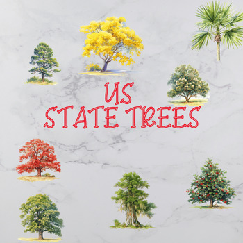 Preview of US State Trees (Fun Watercolour Clipart Images, Transparent B/G 300 DPI)