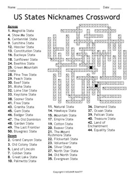 US States Nicknames Crossword US States Names Games Mind Training