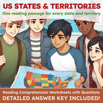 Preview of US States & Territories: 55 Reading Comprehensions w/ Questions & Answer Key