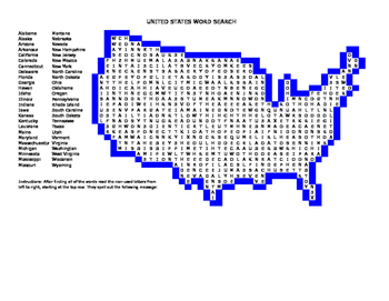 Us States Word Search By School Pastimes Teachers Pay Teachers