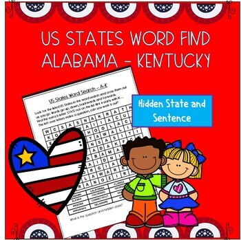Preview of US States Word Search Challenge A-K Alphabetically Listed States Number 1 of 3