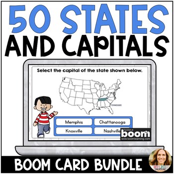 Preview of US States and Capitals Boom Cards - All 50 States - Digital Test Prep Activity
