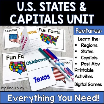Preview of US States and Capitals - 50 States and Capitals - Regions of the US Unit