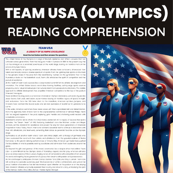 Preview of US at the Olympics Reading Comprehension | Team USA Summer Olympics 2024