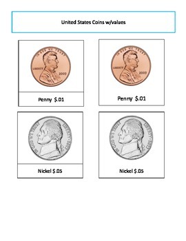 Preview of Coin U.S. values - Montessori 3 part cards