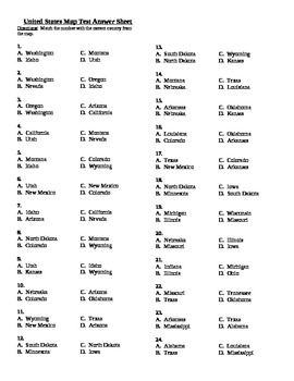 USA 50 States Test Answer Sheet Full Version by Weaves | TpT