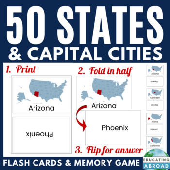 Preview of USA 50 States and Capitals Activities | Easy to Make Flashcards or Memory Game