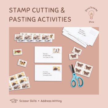 Preview of USA Animal Stamps Cutting & Pasting | Post Office Fine Motor | Address Practice