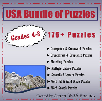 Preview of USA BUNDLE of Puzzles  175+ Printable Puzzles Gr4-8