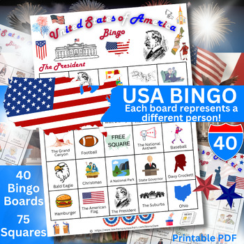 Preview of USA Bingo Game! United States of America themed - Historical + Cultural Figures