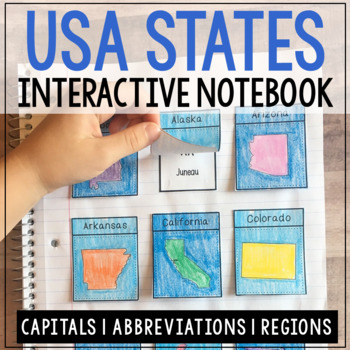 Preview of USA CAPITALS & REGIONS Interactive Notebook Activity | Coloring Craft Project