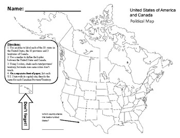 Preview of USA-Canada Political and Physical Map Assignment