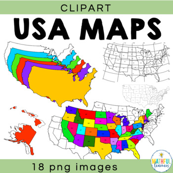 Preview of USA Maps Clipart - With and Without US State Lines - Colored and B&W