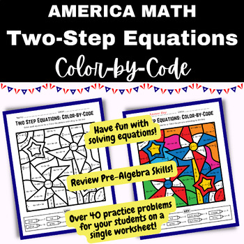 USA Color by Code Math: Two-Step Equations by Emerald Adventures