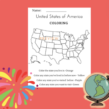 Preview of USA Coloring Printable PDF-Map Coloring Page