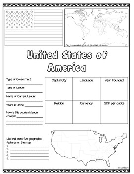 USA Country Fact Sheet FREEBIE by 422History | TPT