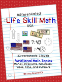 USA Differentiated Life Skill Math Pack for Special Education