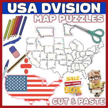 Preview of USA Division Map Math Center Activity Craft Puzzle Game