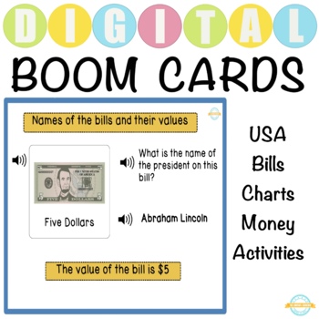 Preview of USA Dollar Bills Charts – Money Activities – Audio Enables - Boom Cards™