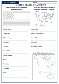 Preview of USA Fact File Worksheet - Research Sheet