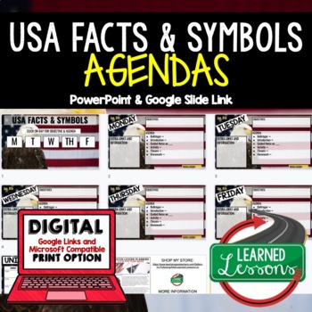 Preview of USA Facts and Symbols Agenda PowerPoint & Google Slides, Civics Agenda