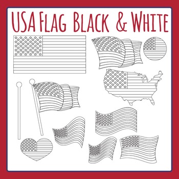 Preview of USA Flag - Stars and Stripes - American / United States Clip Art /Clipart Set BW
