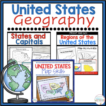Preview of United States Geography Bundle with Posters, Map Activities and Task Cards
