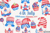 USA Gnomes-Cupcake Watercolor Clip-art