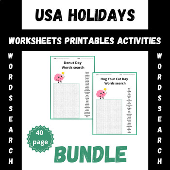 Preview of USA Holidays  Words Search Activities puzzles worksheets Bundle
