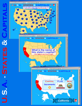 Preview of U.S.A. - Interactive States & Capitals w/Matching  - SMARTBOARD FILE