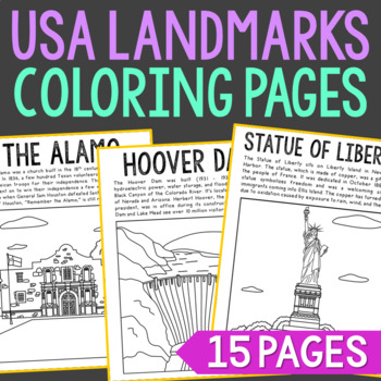 Preview of USA LANDMARKS Coloring Pages Activity | Bulletin Board Decor Posters