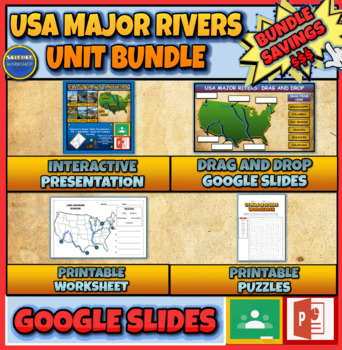 Preview of USA Major Rivers Unit Bundle: Presentation| Drag & Drop | Puzzles | Worksheets